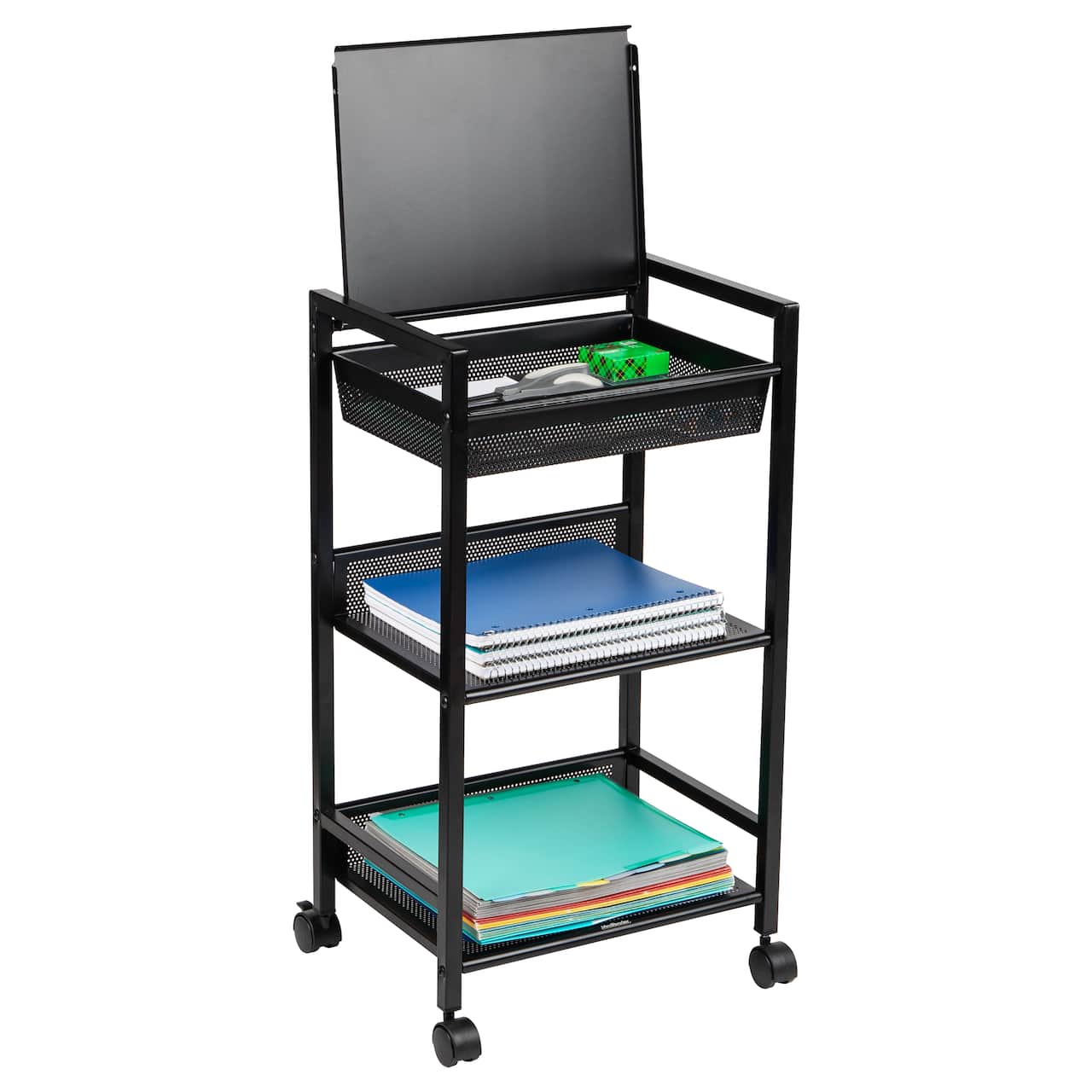 Mind Reader Cart with Covered Compartment, Office Organizer, Storage, 3-Tier, Office, Metal, Black